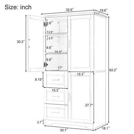 Tall And Wide Storage Cabinet With Doors For Bathroom Or Office, 3 Drawers - Gray Hearth and Haven