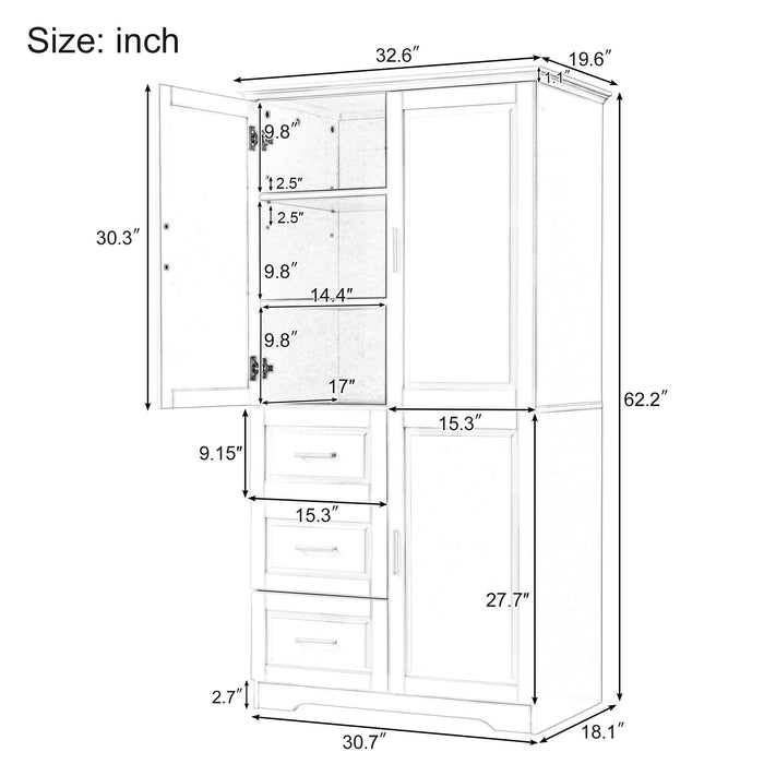Tall And Wide Storage Cabinet With Doors For Bathroom Or Office, 3 Drawers - Gray Hearth and Haven