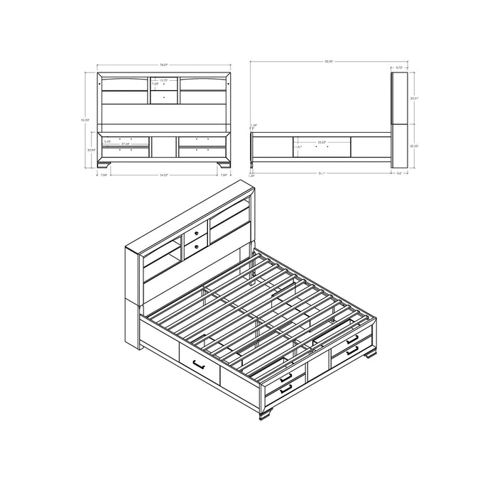 Civic - 5 Piece Storage Bedroom Set With Bookcase Headboard Global Furniture USA