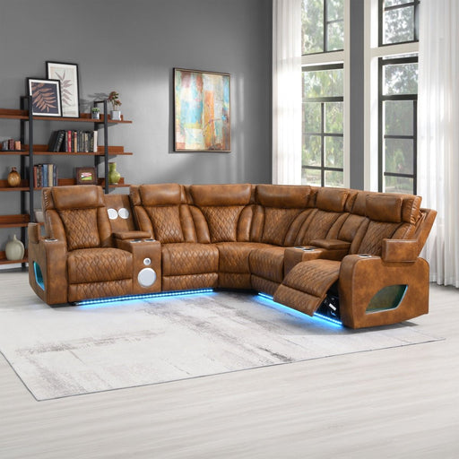Taddeo - Power Motion Sectional Sofa With Power Headrest, Massage & LED - Two Tone Brown Leatherette ACME