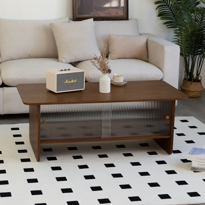 Rectangular Coffee Table With Sliding Door Storage Center Home Essentials