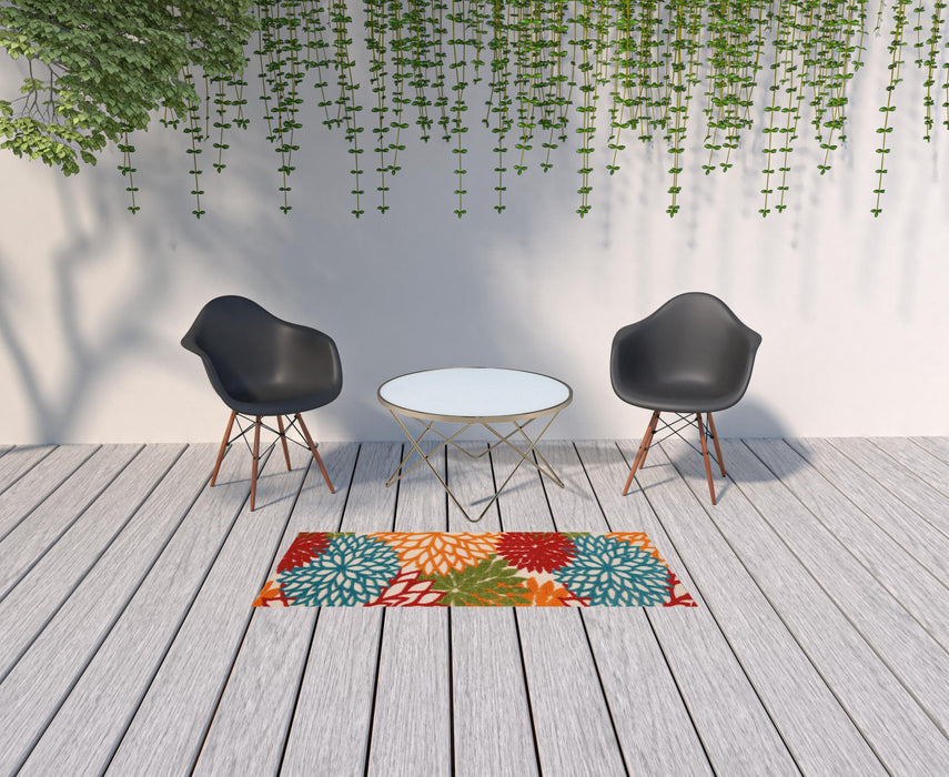 6' Runner Floral Indoor Outdoor Area Rug - Blue