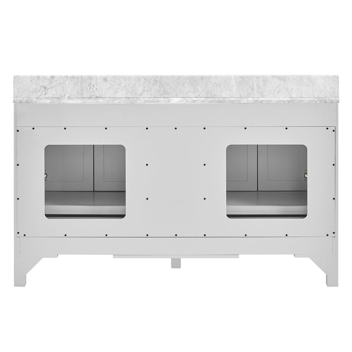 60 In Undermount Double Sinks Bathroom Storage Cabinet With Carrara Natural Marble Top - Light Gray
