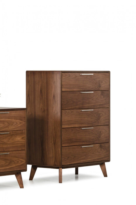 Solid Wood 5 Drawer Chest - Walnut