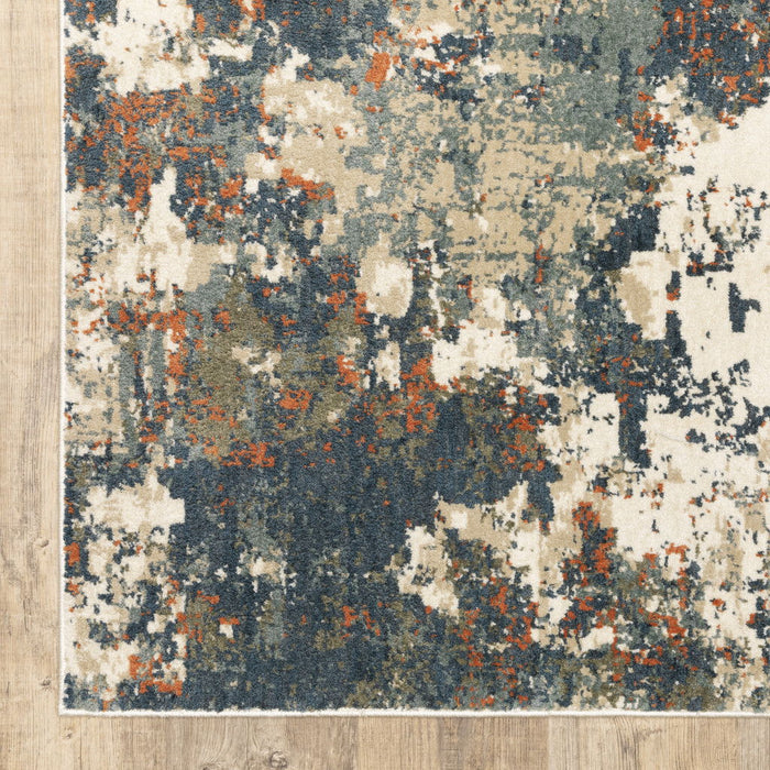 Abstract Power Loom Stain Resistant Area Rug - Blue Sage And Orange - 5' X 7'