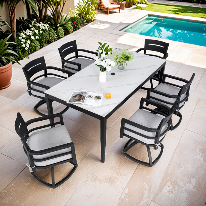 Modern Outdoor Patio Dining Set With Table And Chairs With Sunbrella Cushions