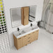 Double Sink Bathroom Vanity Set With Tall Linen Cabinet, 3 Drawers, Extra Large Storage, Integrated Sink, Freestanding Cabinet - Light Oak / White Home Essentials