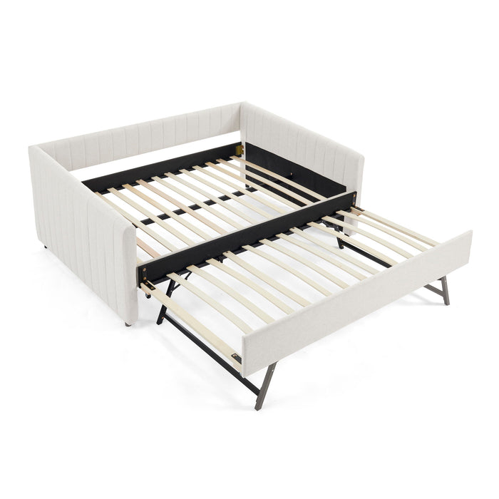 Upholstered Daybed With Trundle With Vertical Stripes Home Essentials
