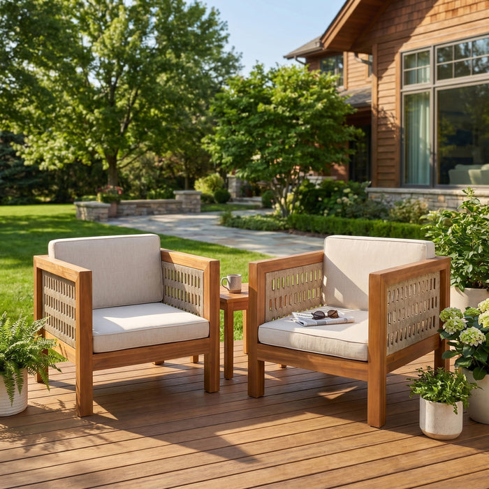 Outdoor Club Chair & Rope Arm And Cushions Noble House