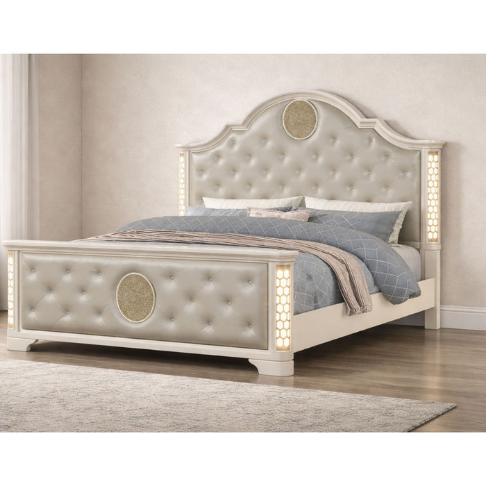 Jasmine - Queen Size Tufted Upholstery & LED Bed - Beige Matrix Furniture Group