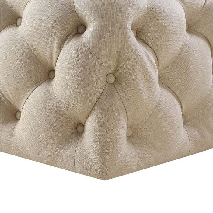 Linen Rolling Tufted Cocktail Ottoman - Beige