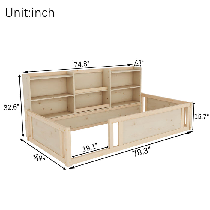 Platform Floor Bed With Guardrail Fence And Side Storage Shelves Home Essentials