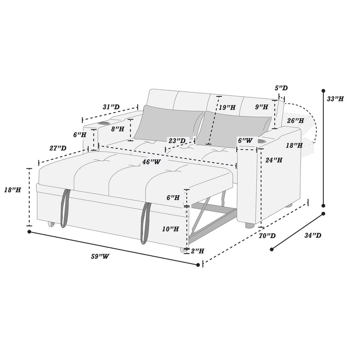 Modern Style Convertible Sofa With Pull-Out Bed, USB Ports & Cup Holders Home Essentials