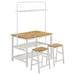 Prager - 3 Piece Kitchen Island Counter Table Set With Overhead Rack And Backless Stools - White Furniture Max