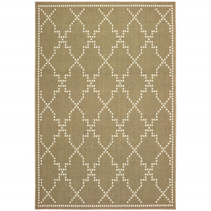 9' X 13' Geometric Stain Resistant Indoor / Outdoor Area Rug - Tan