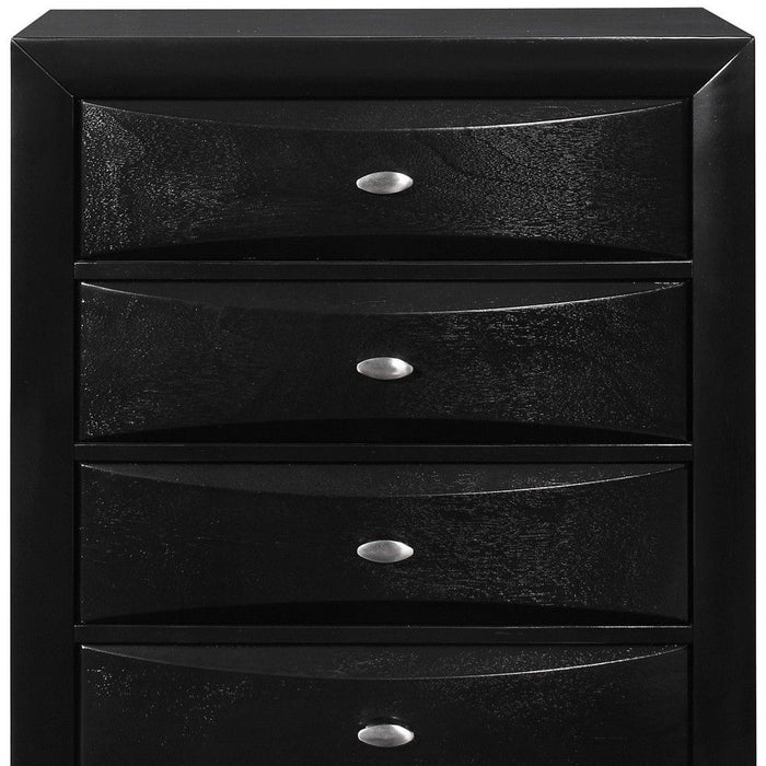 Solid Wood Mirrored Five Drawer Dresser - Black