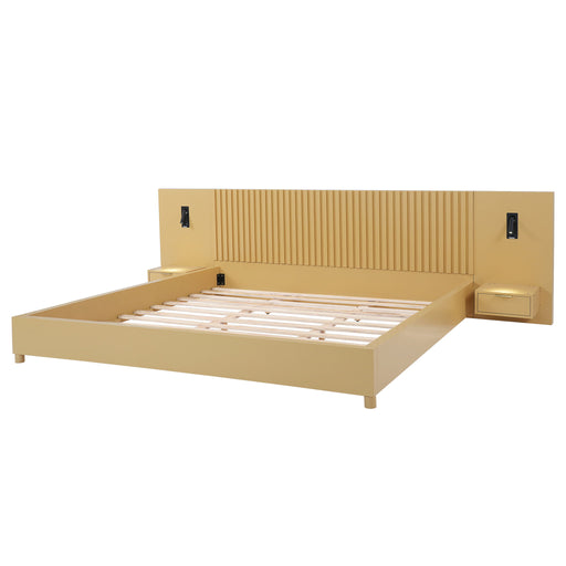 Platform Bed Frame With Built In Nightstands & Reading Lights Noble House