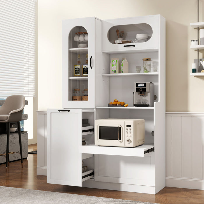 Tall Freestanding Kitchen Pantry Cabinet With Arched Glass Door Hearth and Haven