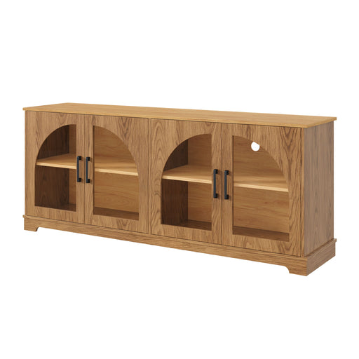 TV Stand With Semi Arched Glass Doors, Media Console With Adjustable Shelves For Living Room - Brown Hearth and Haven