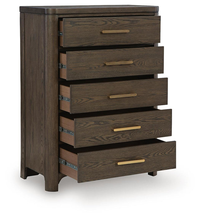 Radkin - Five Drawer Chest - Burnished Brown Signature Design by Ashley®
