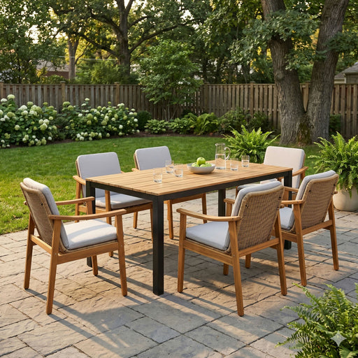 7 Piece Outdoor Patio Dining Set With & 6 Arm Chairs Noble House