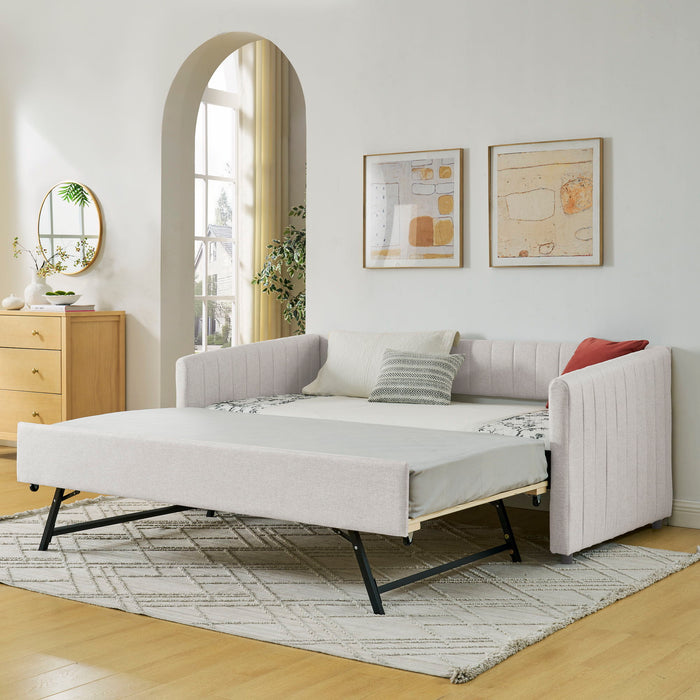 Upholstered Daybed With Trundle With Vertical Stripes Home Essentials