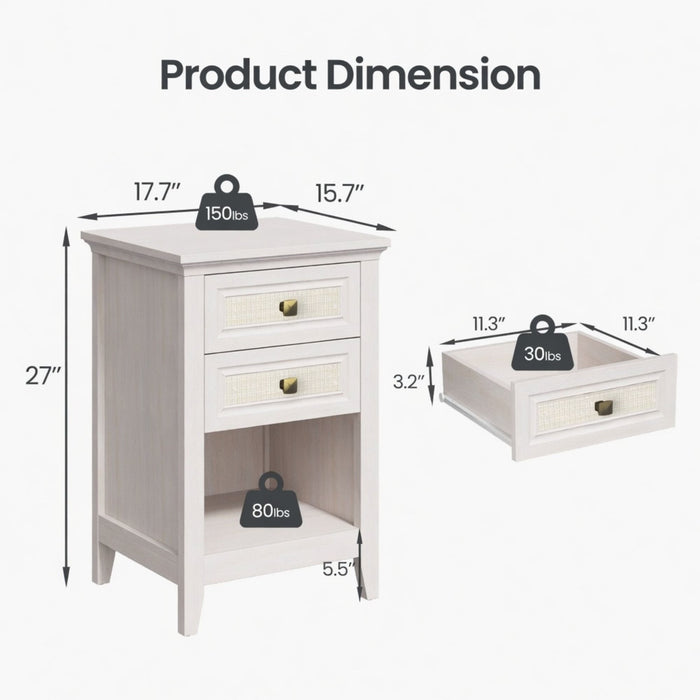 Nightstand With 2 Drawers & Shelf - White Home Essentials