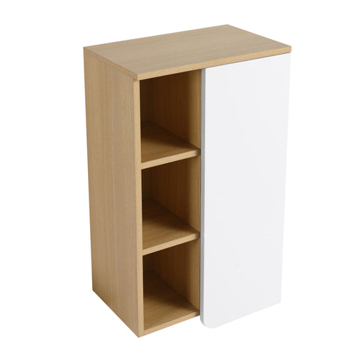 Wall Mounted Bathroom Side Cabinet, Single Door With 3 Tier Open Shelves - Black / Light Oak / White Home Essentials