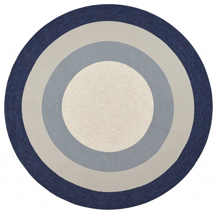 7' UV Treated Bordered Round Indoor / Outdoor Area Rug - Navy Slate