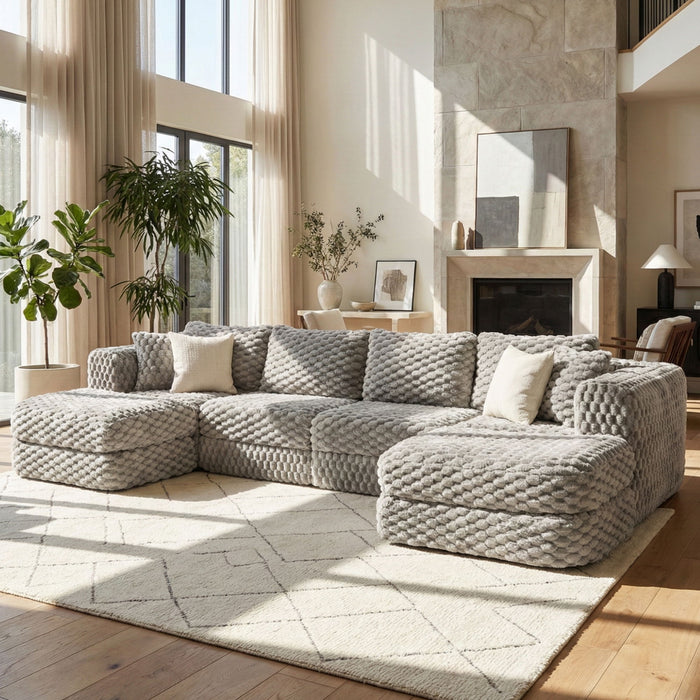 Modular Sectional Sofa, Boneless Couch With 2 Movable Ottomans Hearth and Haven