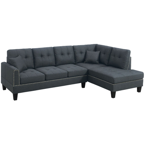 2 Piece Sectional Set With Nailhead Trim, Sofa And Matching Accent Pillows - Charcoal Home Essentials