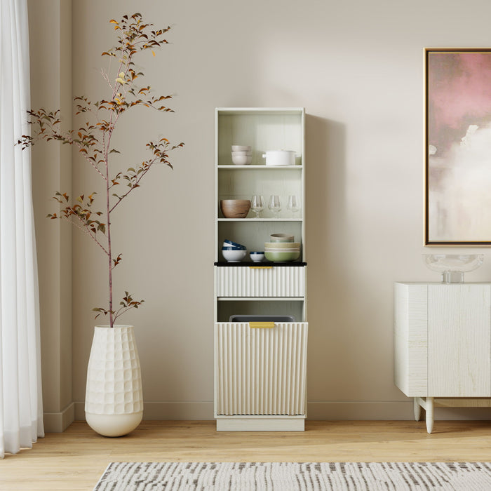 Tall Narrow Fluted Storage Cabinet With Trash Bin Compartment For Kitchen (Trash Can Not Included) Home Essentials