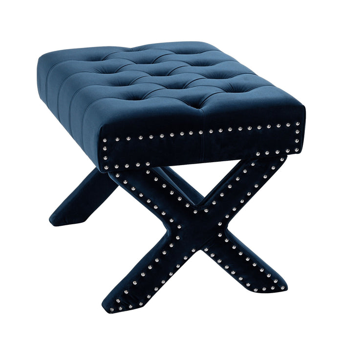 Velvet Tufted Ottoman - Navy Blue