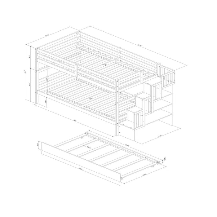 Twin Over Twin Bunk Beds With Twin Trundle And Stairway Storage Function Home Essentials