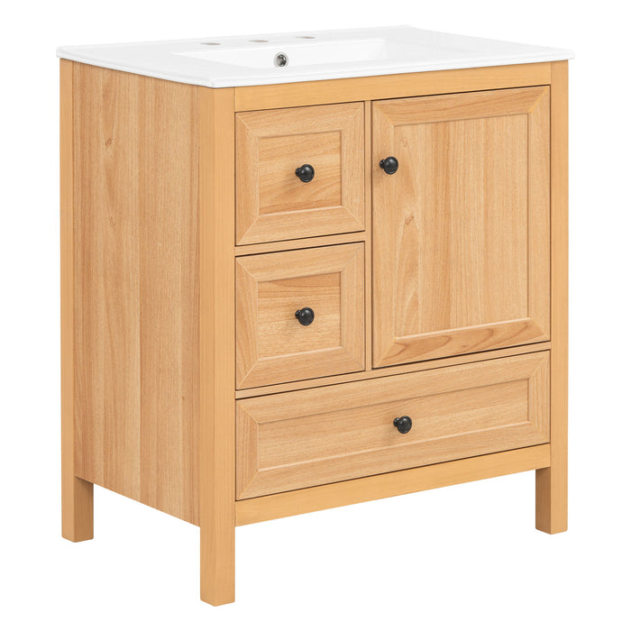 Modern Bathroom Vanity With Sink, Soft Close Drawers & Door, Storage Rack Noble House