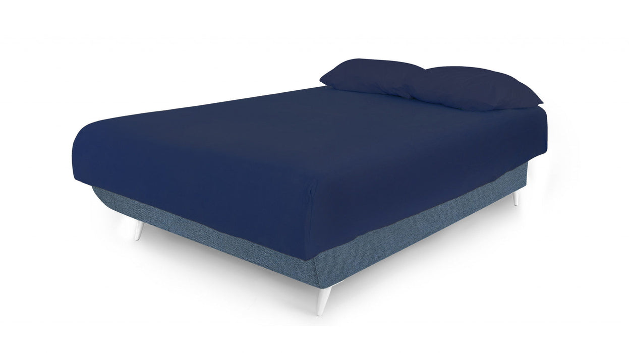 Adjustable Jeans And Blue Upholstered 100% Polyesterno Bed With Mattress - Blue