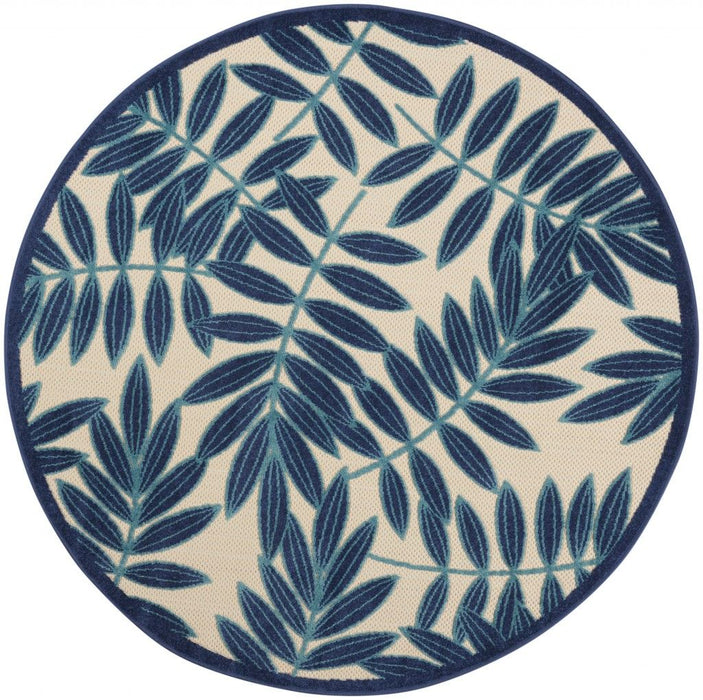 5' X 5' Round Floral Indoor / Outdoor Area Rug - Navy