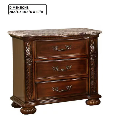 3 Drawer Nightstand, Bedside Table Hand Carved Storage For Bedroom - Cherry Home Essentials