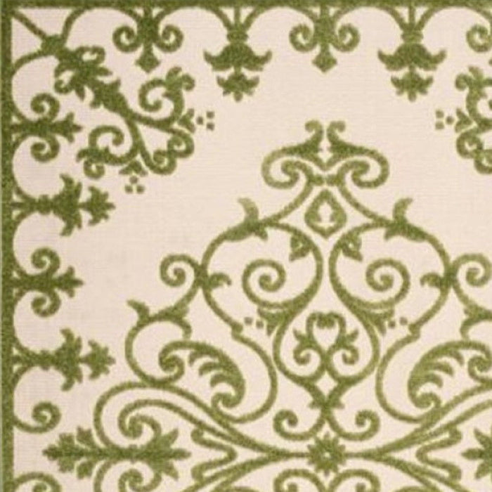 10' X 13' Non Skid Indoor / Outdoor Area Rug - Green Damask