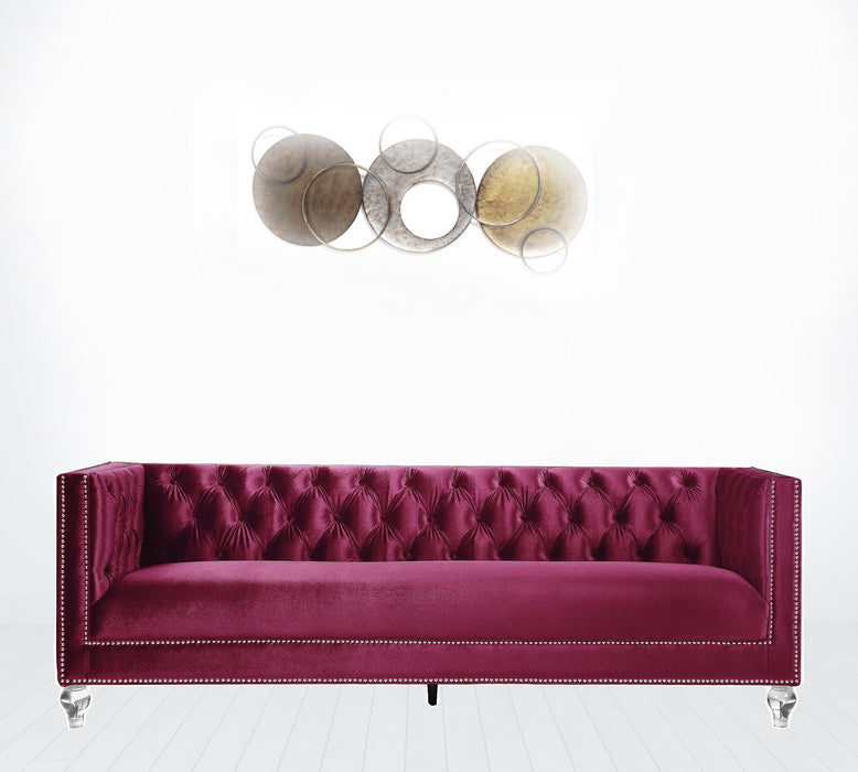 Sofa With Two Toss Pillows 89" - Black Burgundy Velvet