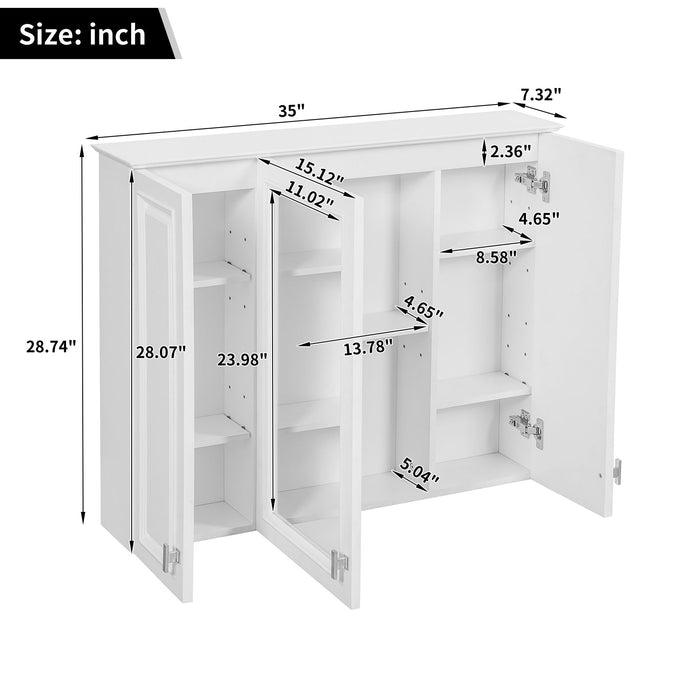 Wall Mounted Mirror Cabinet With 5 Adjustable Shelves, Rectangular Storage For Bathroom - White Hearth and Haven