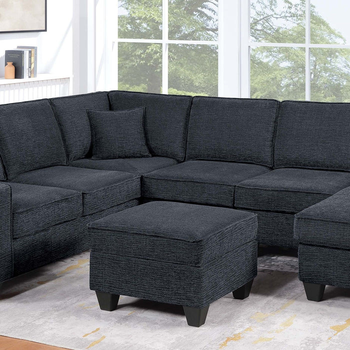5 Piece Sectional Set With USB Port Left Arm Loveseat Chaise Right Arm Loveseat Corner Wedge Armless Chair Ottoman Upholstered - Black / Slate Home Essentials