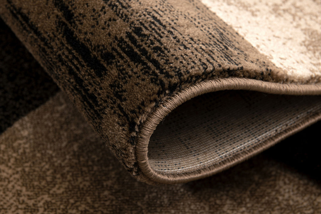 10' Geometric Power Loom Runner Rug - Brown Black And Tan