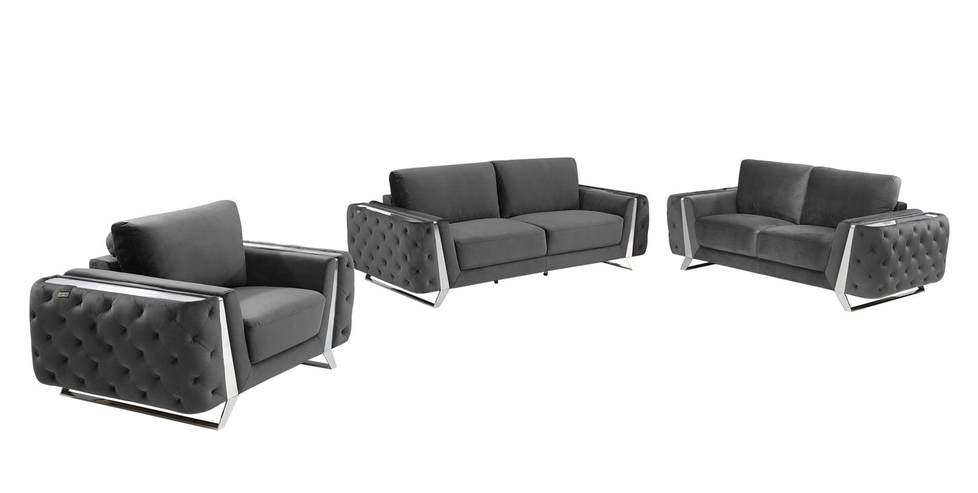 Three Piece Indoor Velvet Six Person Seating Set - Dark Gray