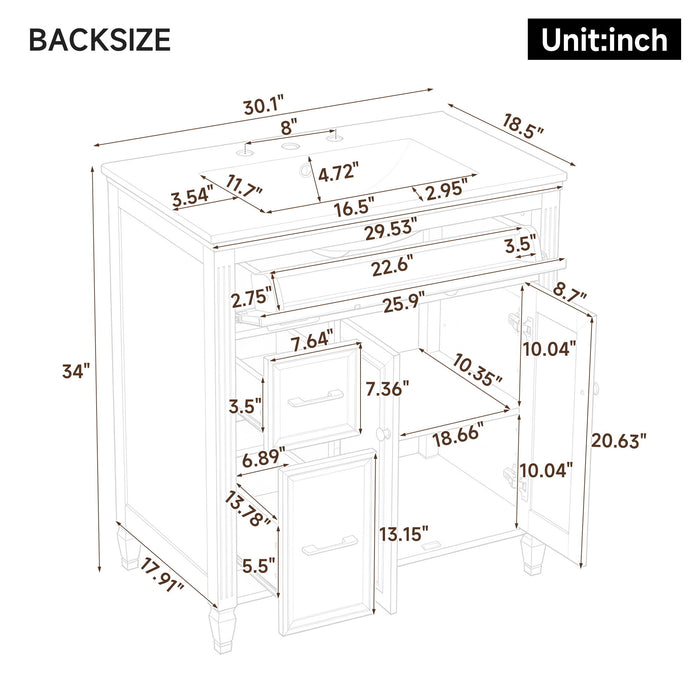 Freestanding Bathroom Vanity With Sink, Soft Close Door, Tip Out Drawer Noble House