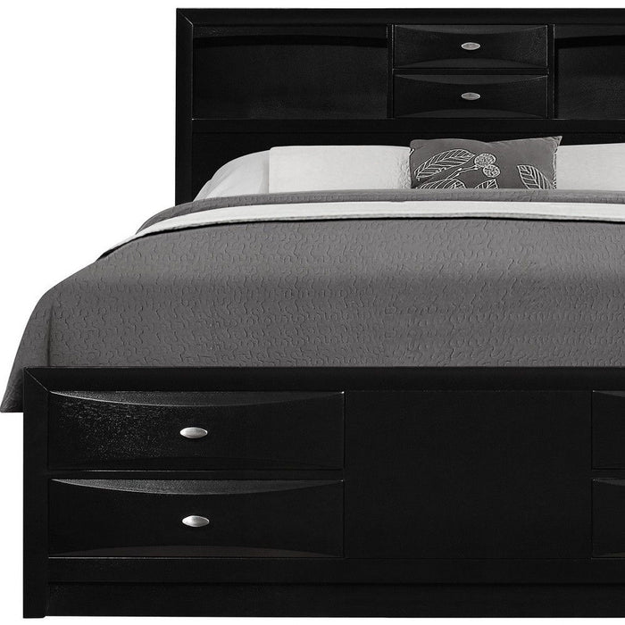 Solid Wood Queen Eight Drawers Bed - Black