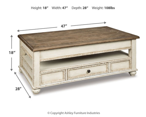 Realyn - Lift Top Cocktail Table - White / Brown Signature Design by Ashley®