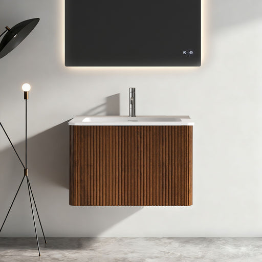 Etna - Striped Bathroom Vanity With Ceramic Sink, Wall Mounted Floating Bathroom Vanity For Modern Bathroom Home Essentials
