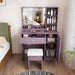 Vanity Desk Set With Padded Stool & Adjustable LED Mirror, 3 Color Mode Lighting, Compact For Bedroom - Purple Home Essentials