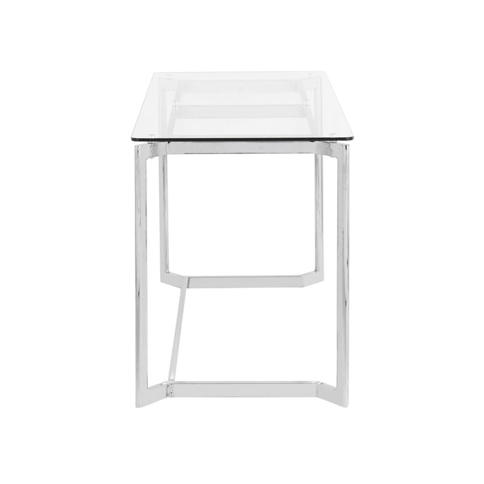 Masters Modern Office Desk In Mirrored Chrome With Clear Glass Top By Lumisource